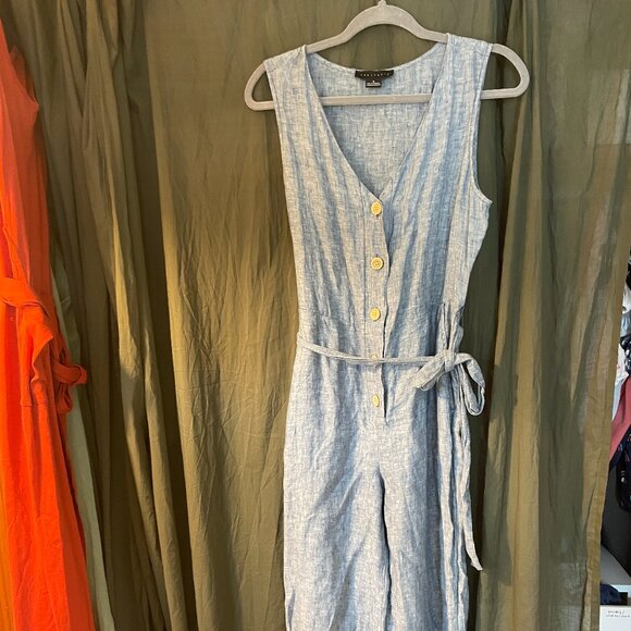 Chambray Linen Button Jumpsuit - Picture 1 of 2